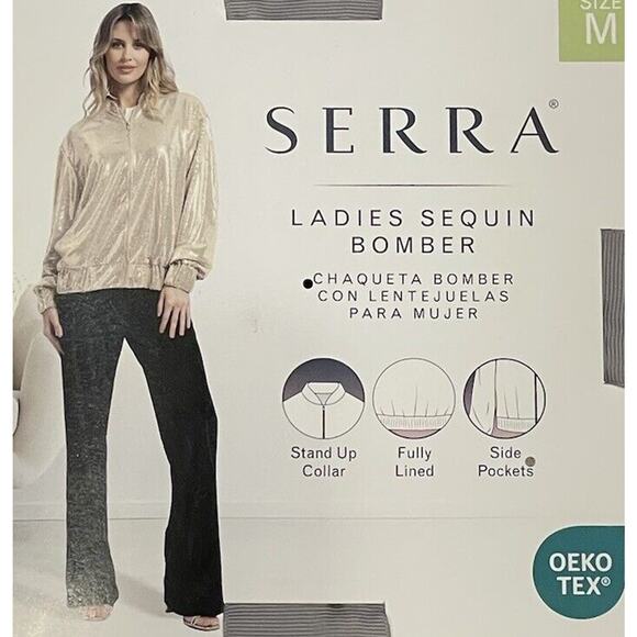 Serra Gold Sequin Bomber Joggers Pants Track Set Size Large Glam Glitzy Disco - Picture 4 of 10